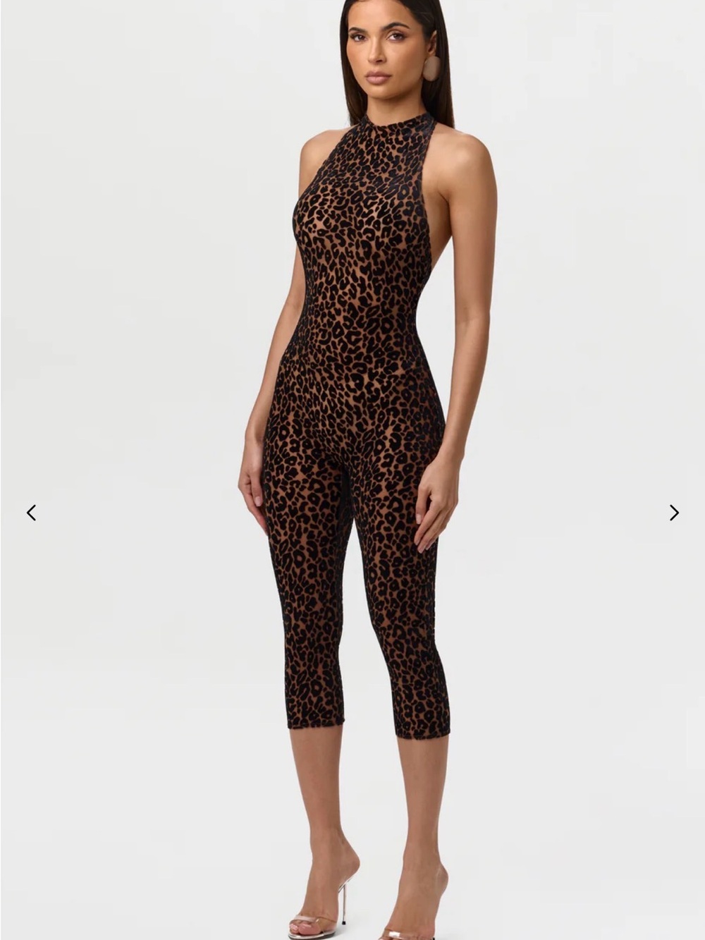 naked wardrobe Leopard Halter Capri Jumpsuit in Brown/Black